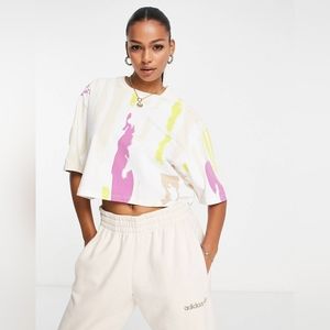 adidas Originals x Thebe Magugu cropped T-shirt in white with all over print